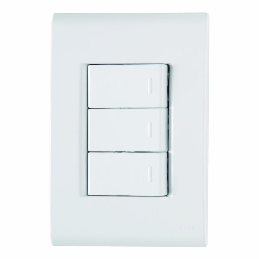 Interruptor 3 Simples 10A Tramontina Liz 57170/070 com Espelho 4x2 Branco