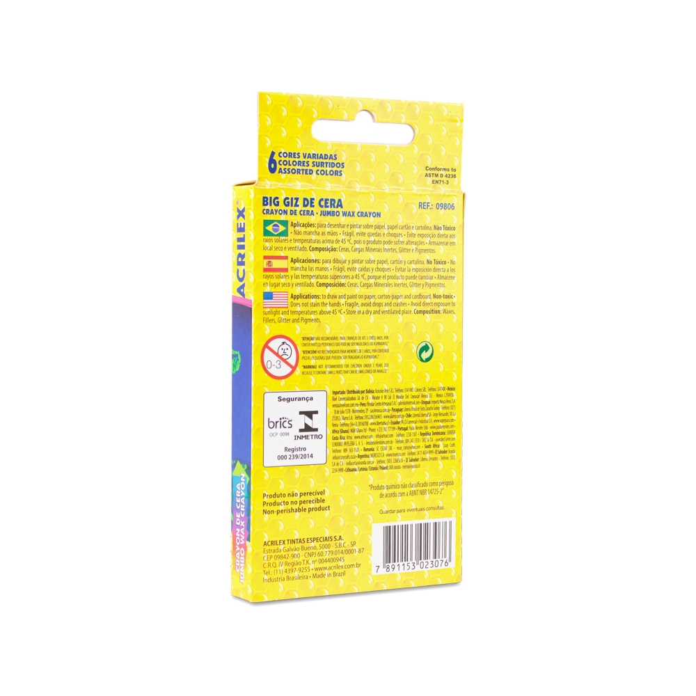 Giz de Cera Acrilex Big Fantasia Glitter com Efeito Neon 6 Cores