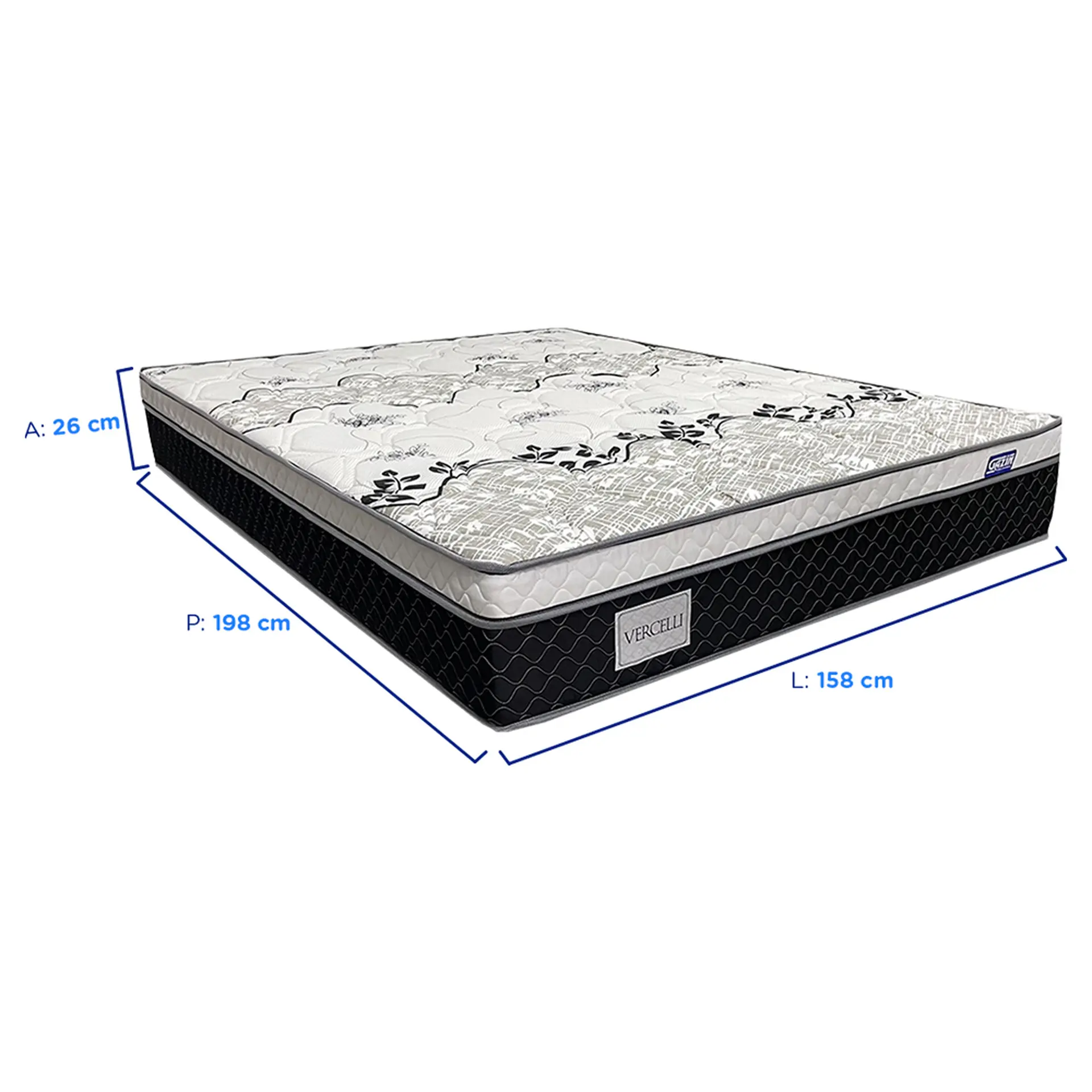Colchão Queen Size Molas BlueWave Gazin Vercelli 158x198 - Preto/Branco