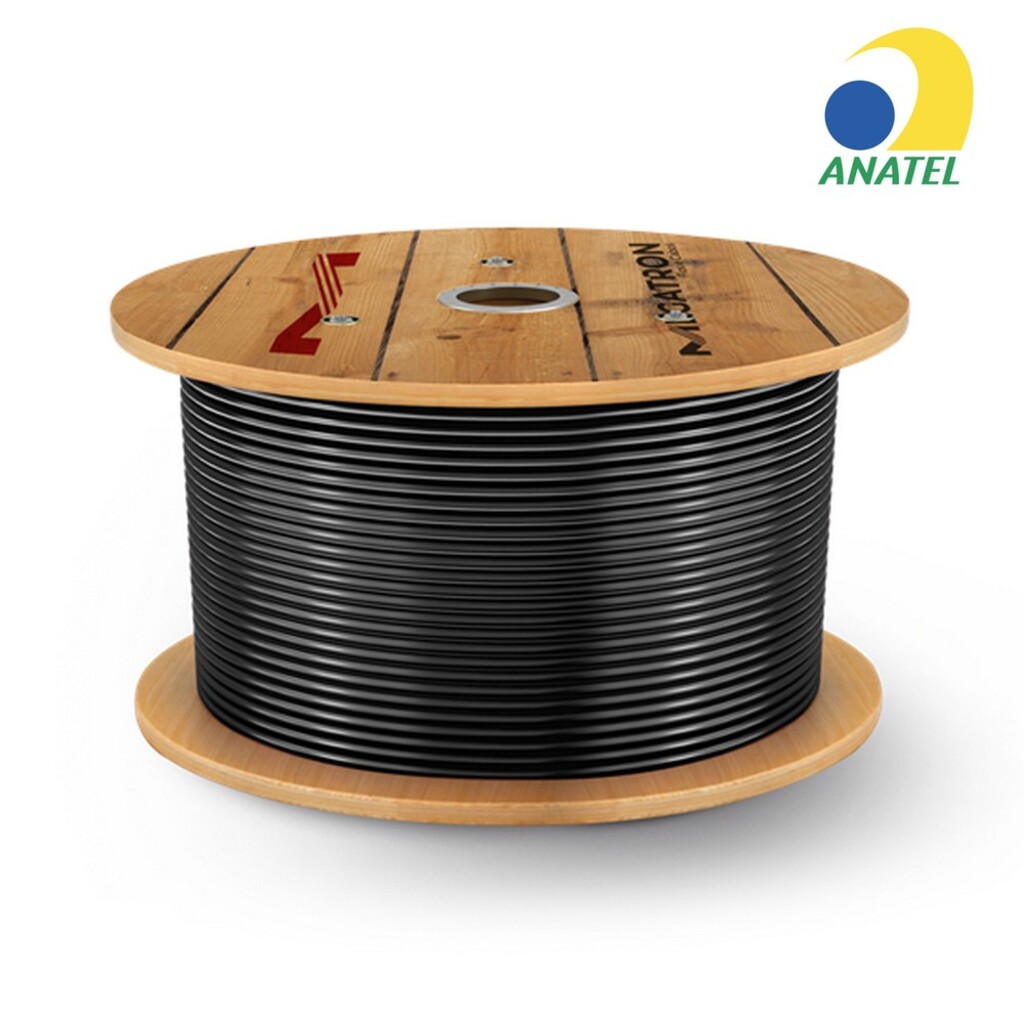 Cabo de Rede Dupla Capa Blindado 24AWG Megatron Cat.5E 4 Pares Preto 2546 Bobina com 500 Metros - 100% Cobre Homologado ANATEL
