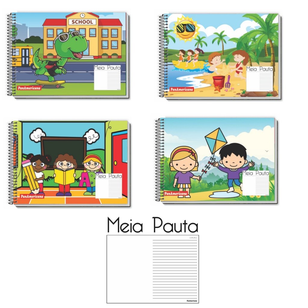 Caderno Meia Pauta Capa Espiral 60 Fls 200x275  Panamericana - Pacote com 10 Unidades - 3229A