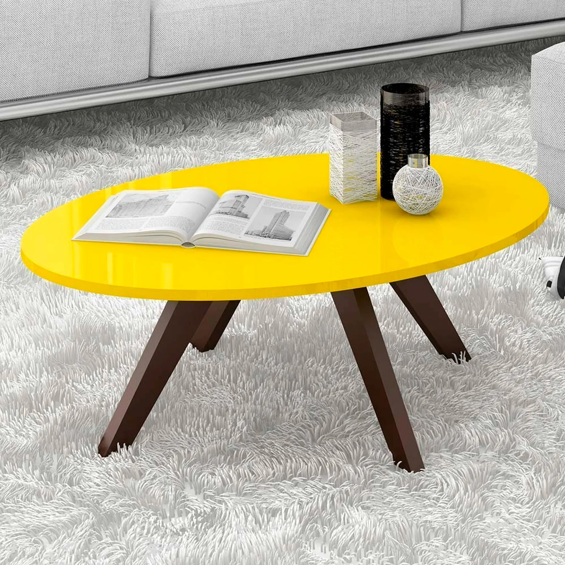 Mesa de Centro Oval Pés em Madeira Alba DJ Móveis - Amarelo