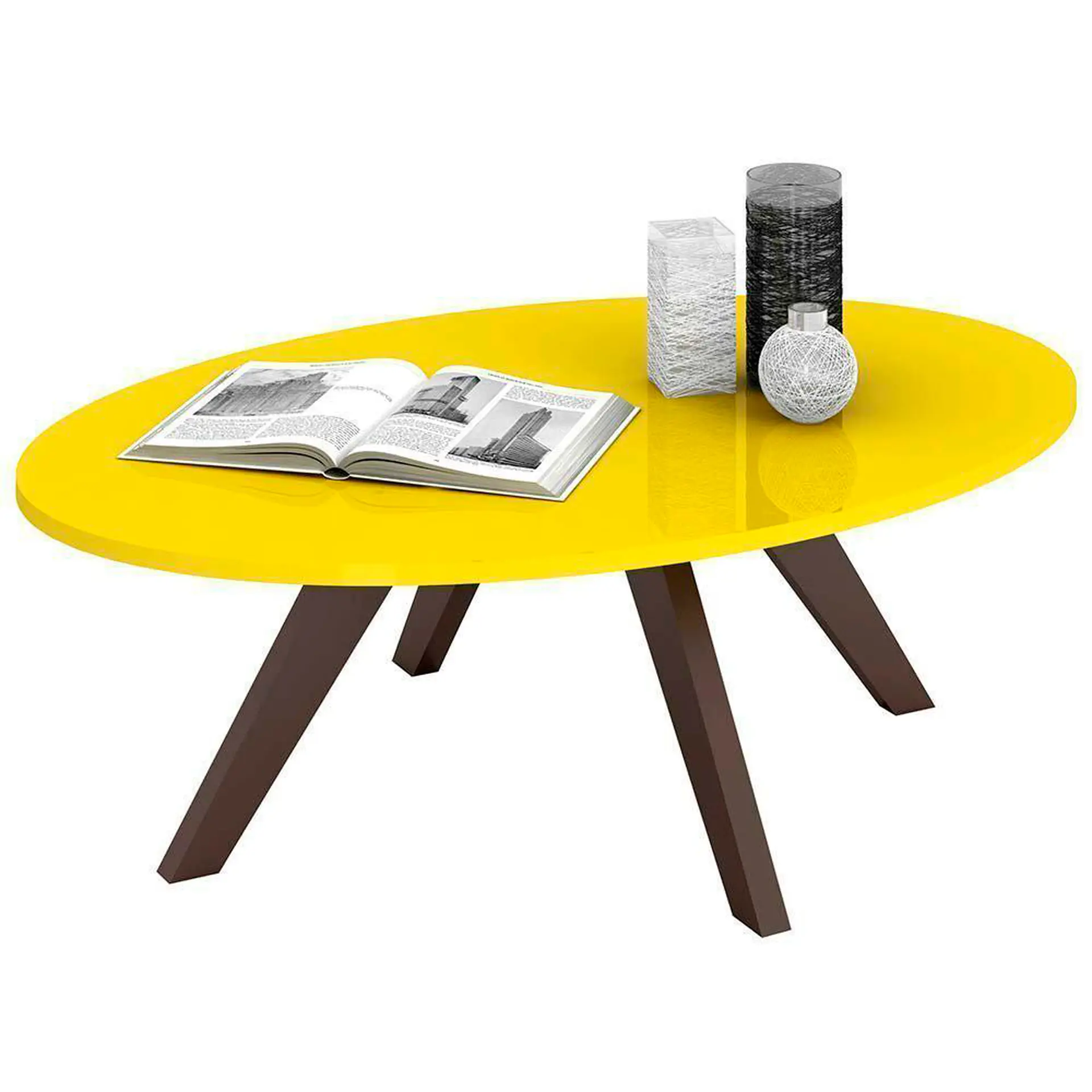 Mesa de Centro Oval Pés em Madeira Alba DJ Móveis - Amarelo