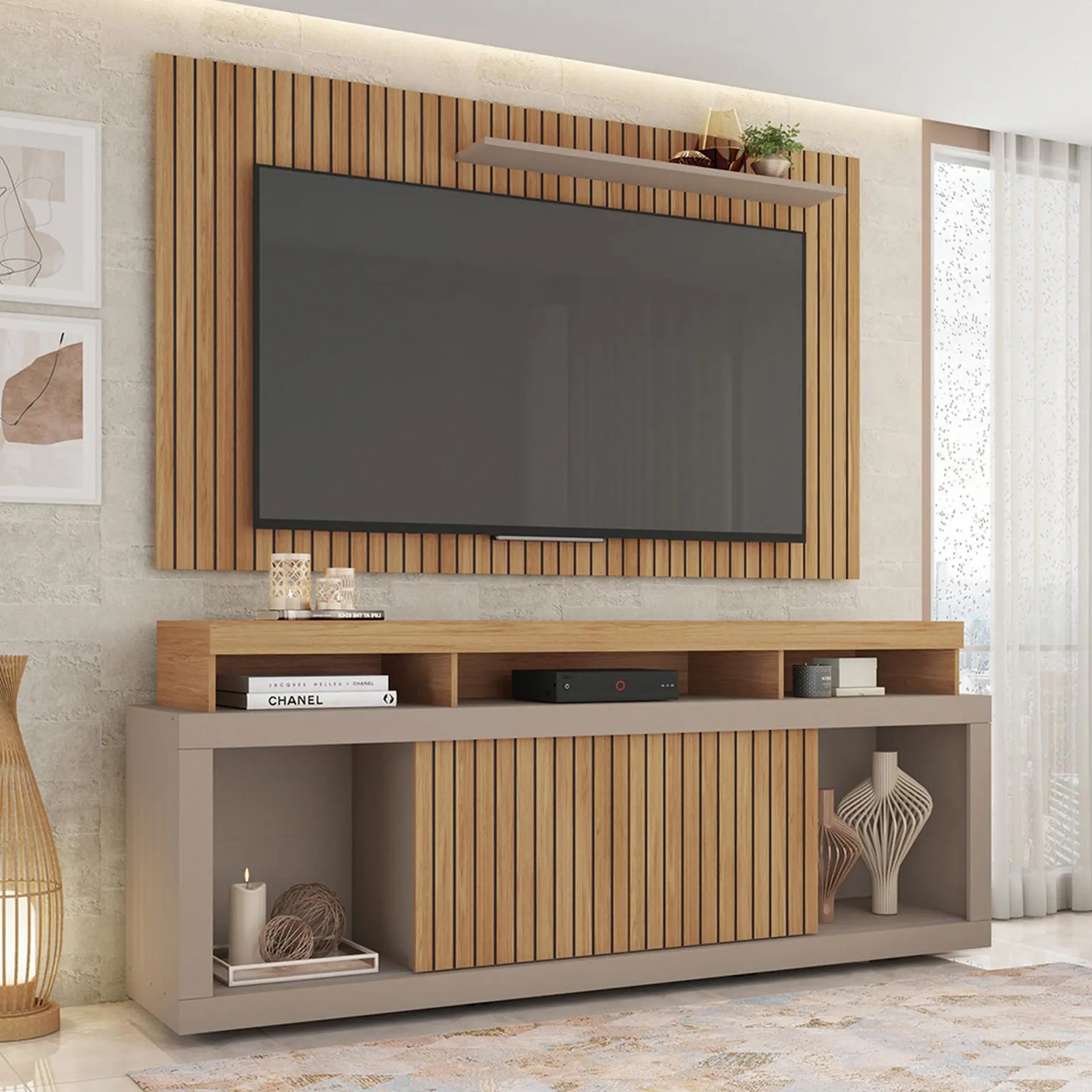 Rack com Painel Para TVs até 60" MDP 2 Portas New Oscar Caemmun - Buriti/Fendi