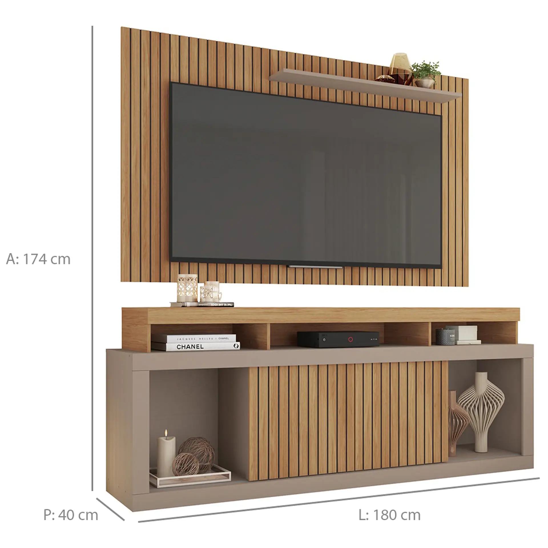 Rack com Painel Para TVs até 60" MDP 2 Portas New Oscar Caemmun - Buriti/Fendi