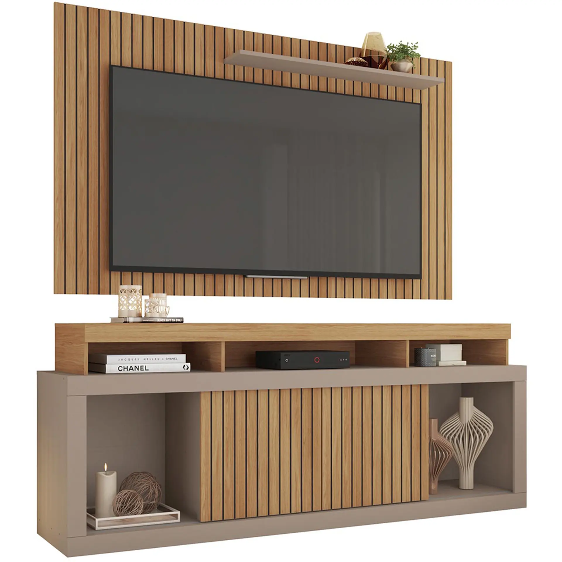 Rack com Painel Para TVs até 60" MDP 2 Portas New Oscar Caemmun - Buriti/Fendi