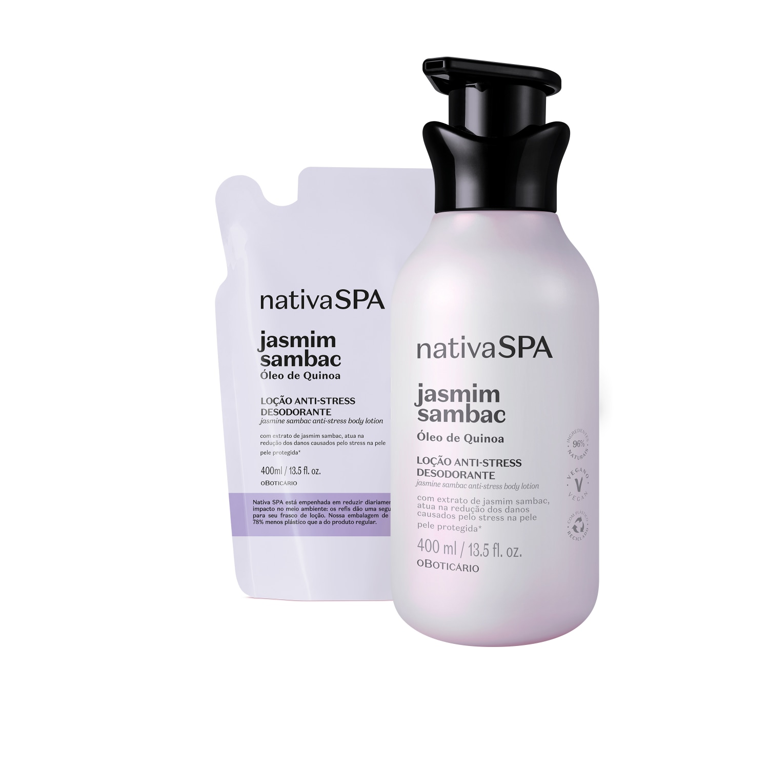 Combo Nativa SPA Jasmim Sambac: Loção Corporal 400ml + Refil 400ml
