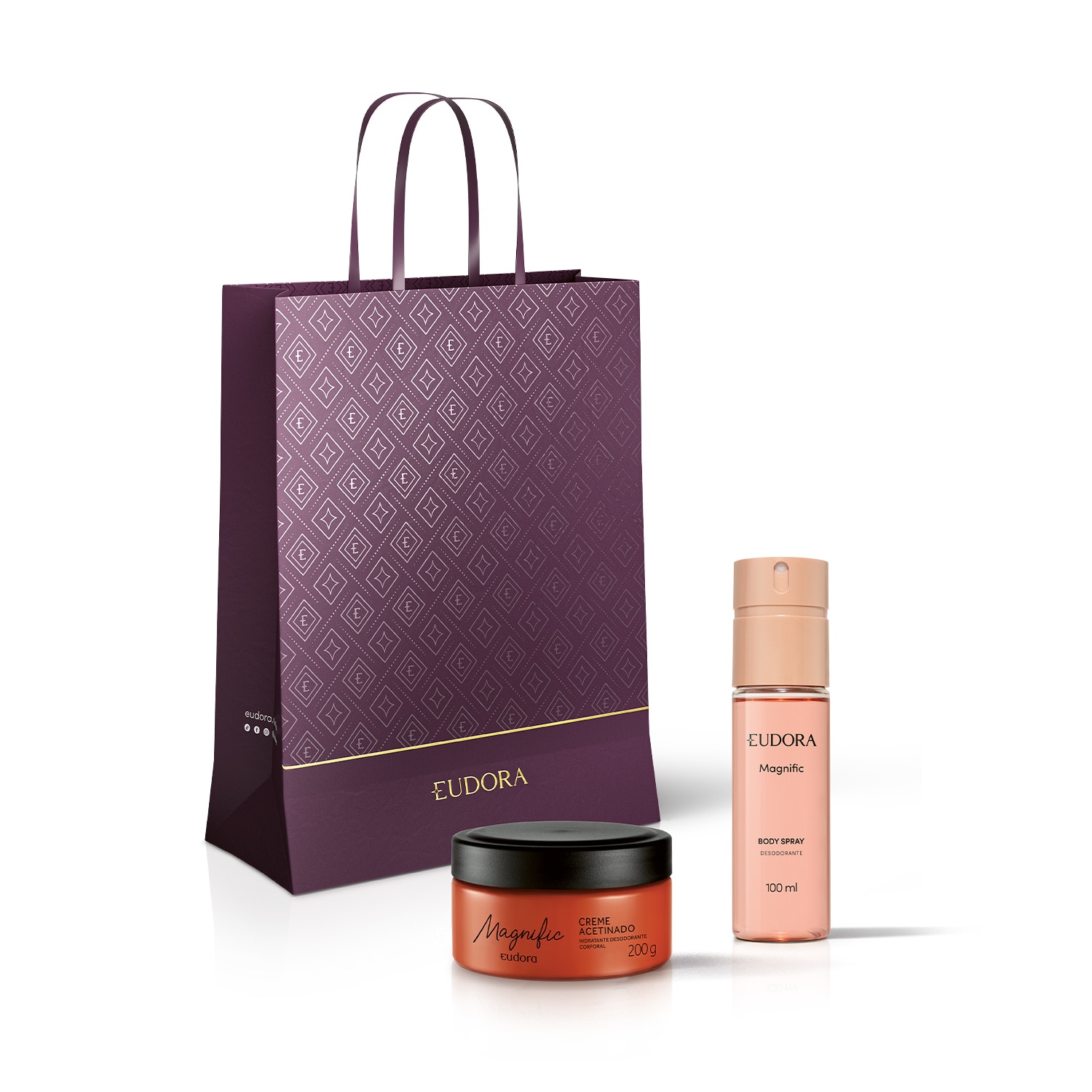Combo Presente Natal Magnific: Creme Acetinado 200g + Desodorante Body Spray 100ml + Sacola
