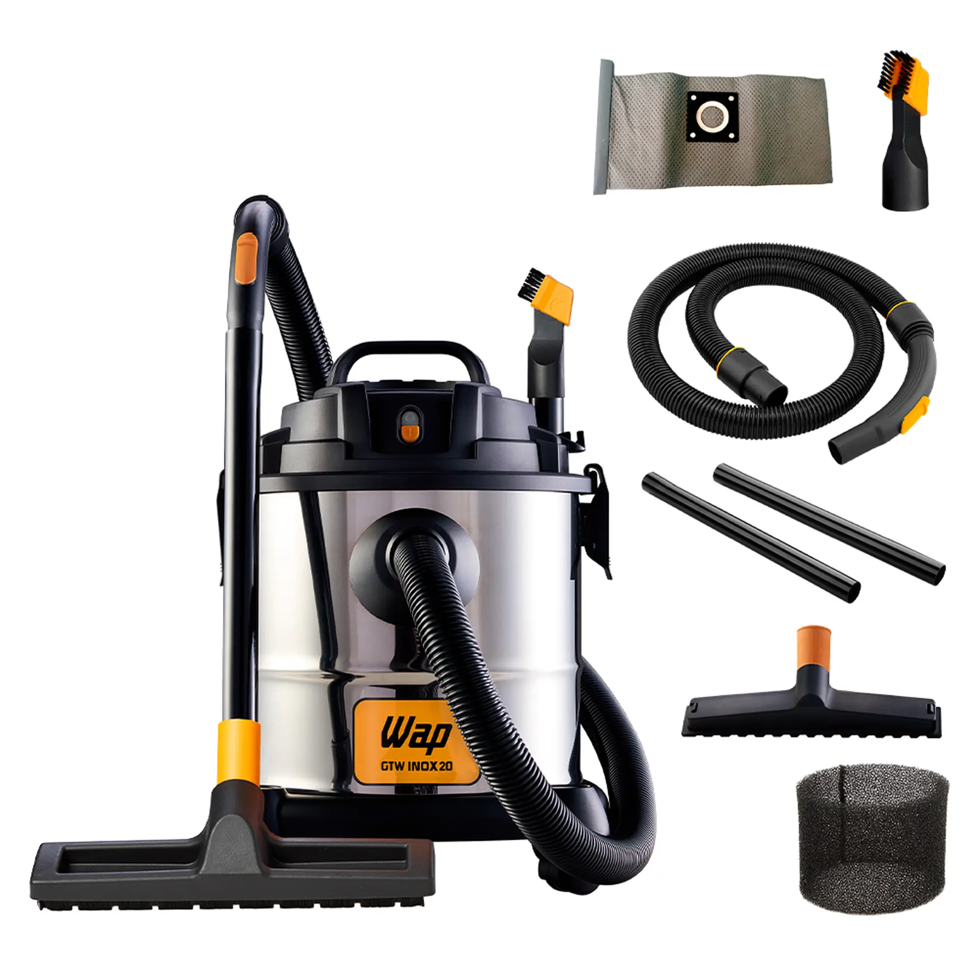 Aspirador Wap GTW20 Pó e Água 20L 1600W Filtro Removível Função Sopro - Inox/Preto - 110 Volts