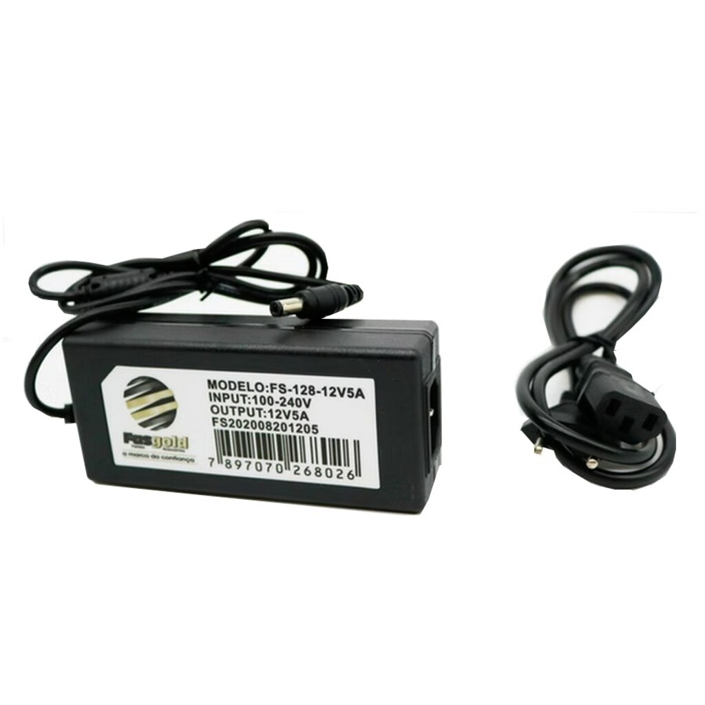 Fonte Eletrônica 12V 5A 60W Bivolt Automático Fasgold - FS-128
