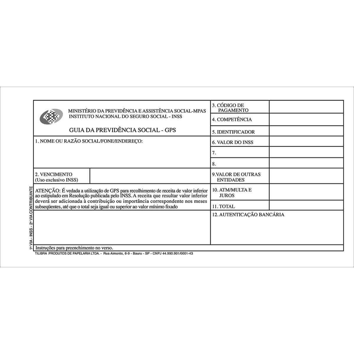 Carne GPS Tilibra Guia Previdência Soccial 11