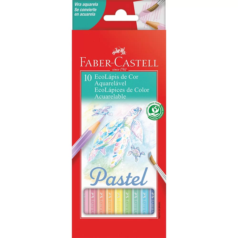 Lápis de Cor Faber Castell com 10 Cores Grande Aquarelável Pastel