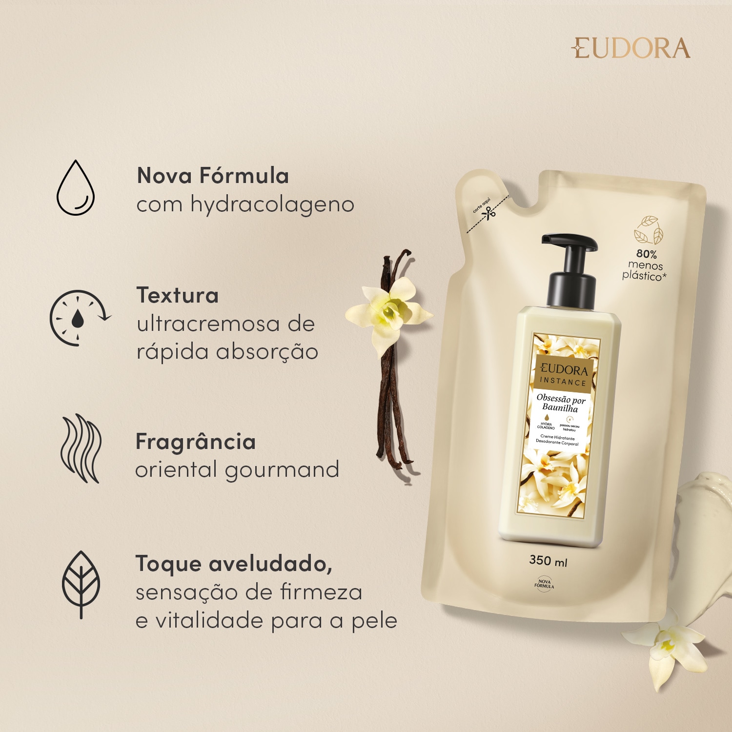 Refil Creme Hidratante Desodorante Corporal Instance Baunilha 350ml