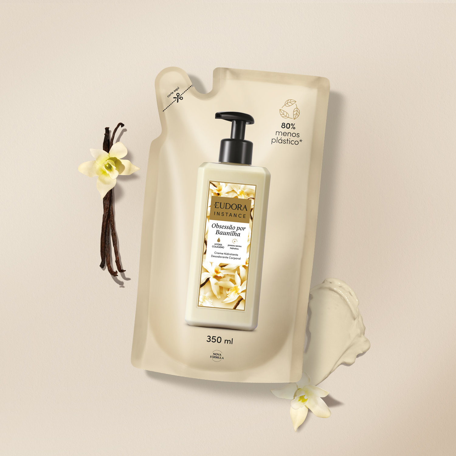 Refil Creme Hidratante Desodorante Corporal Instance Baunilha 350ml