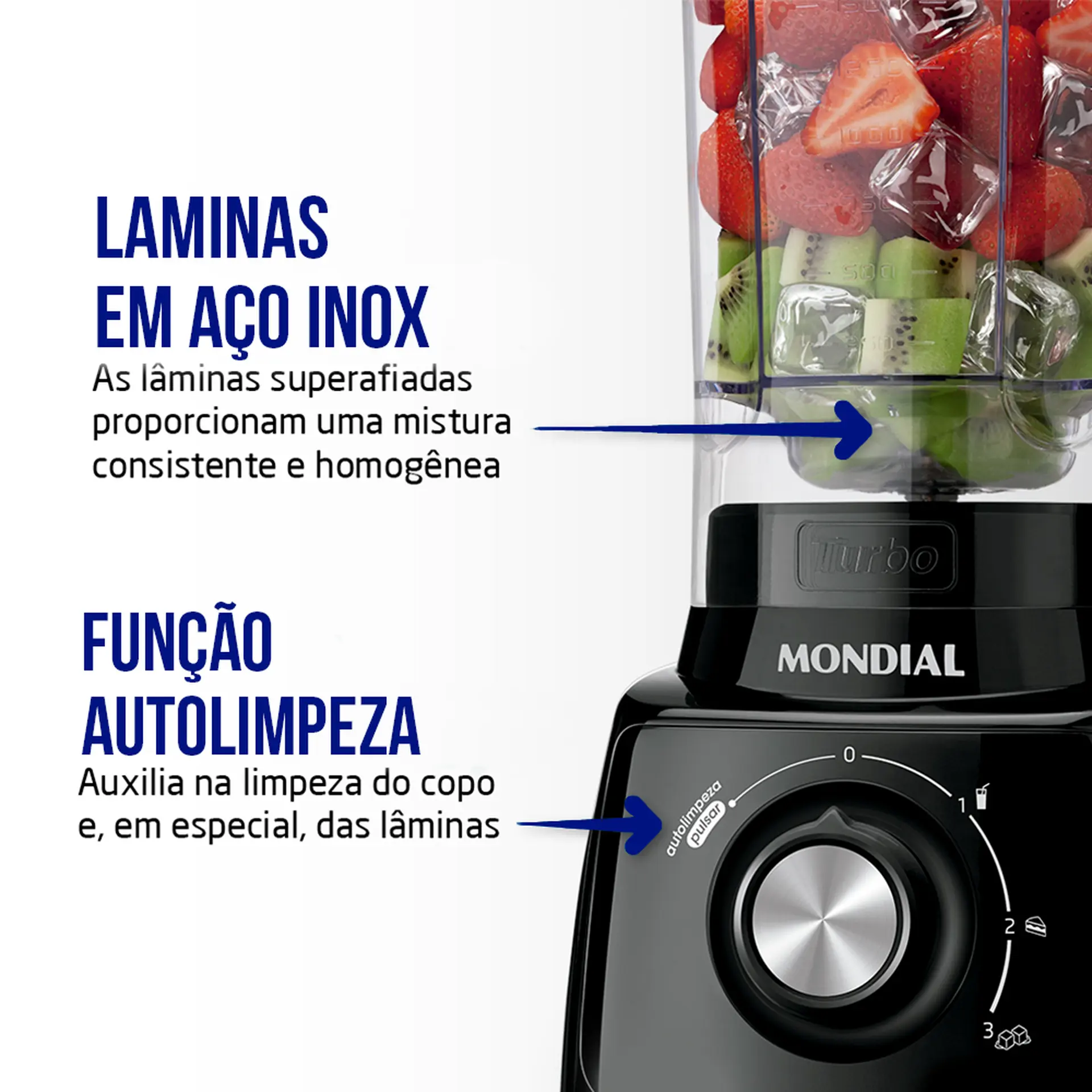 Liquidificador Mondial Turbo Power L99FB 2,2L 550W 3 Velocidades - Preto - 110 Volts
