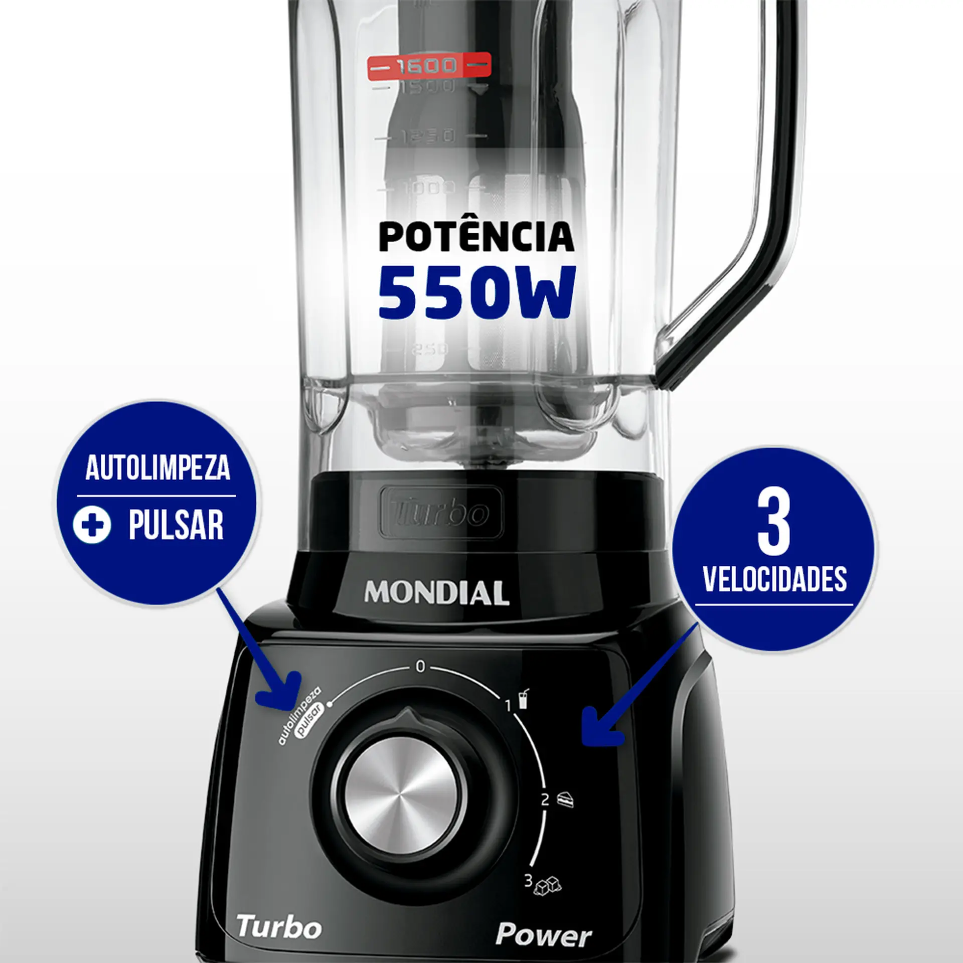 Liquidificador Mondial Turbo Power L99FB 2,2L 550W 3 Velocidades - Preto - 110 Volts