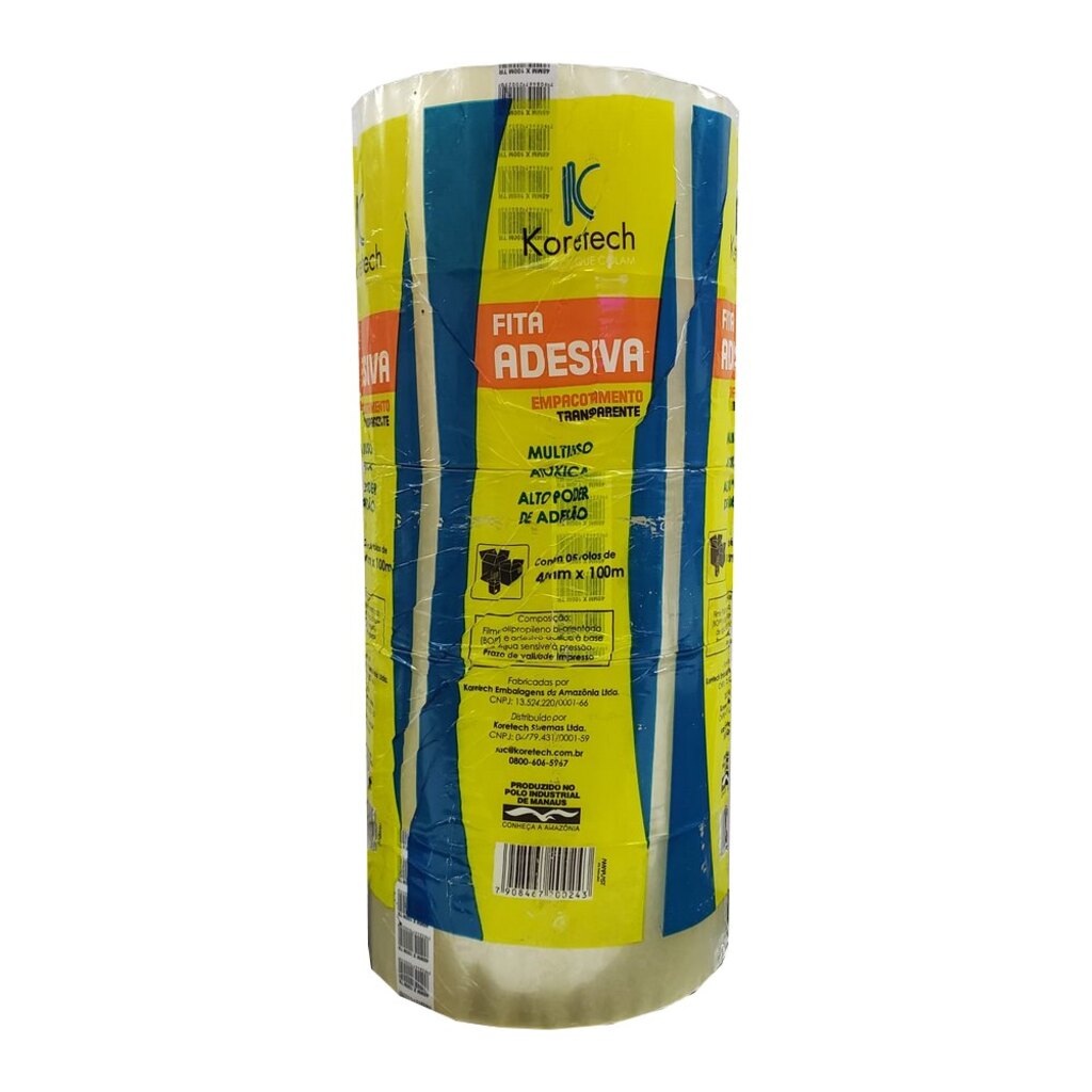 Fita Empacotamento Transparente 48mm x 100 Metros - Koretech - Pacote com 5 Unidades - 12.10.4.0127
