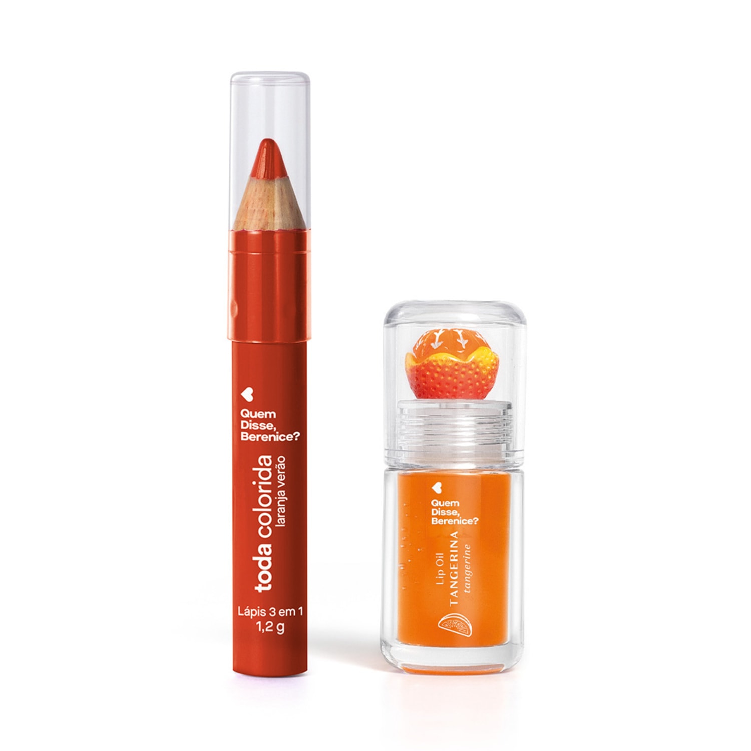 Combo Coral Quem Disse, Berenice?: Lip Oil Cuide-se Bem Tangerina 3,5ml + Lápis Multifuncional 3 Em 1 Toda Colorida 1,2g