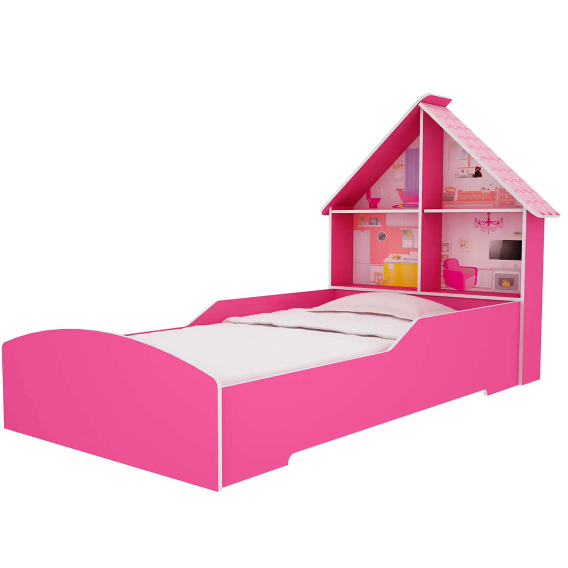 Mini-cama Infatil Casinha Gelius Proteção Lateral e Cabeceira Casinha - Pink