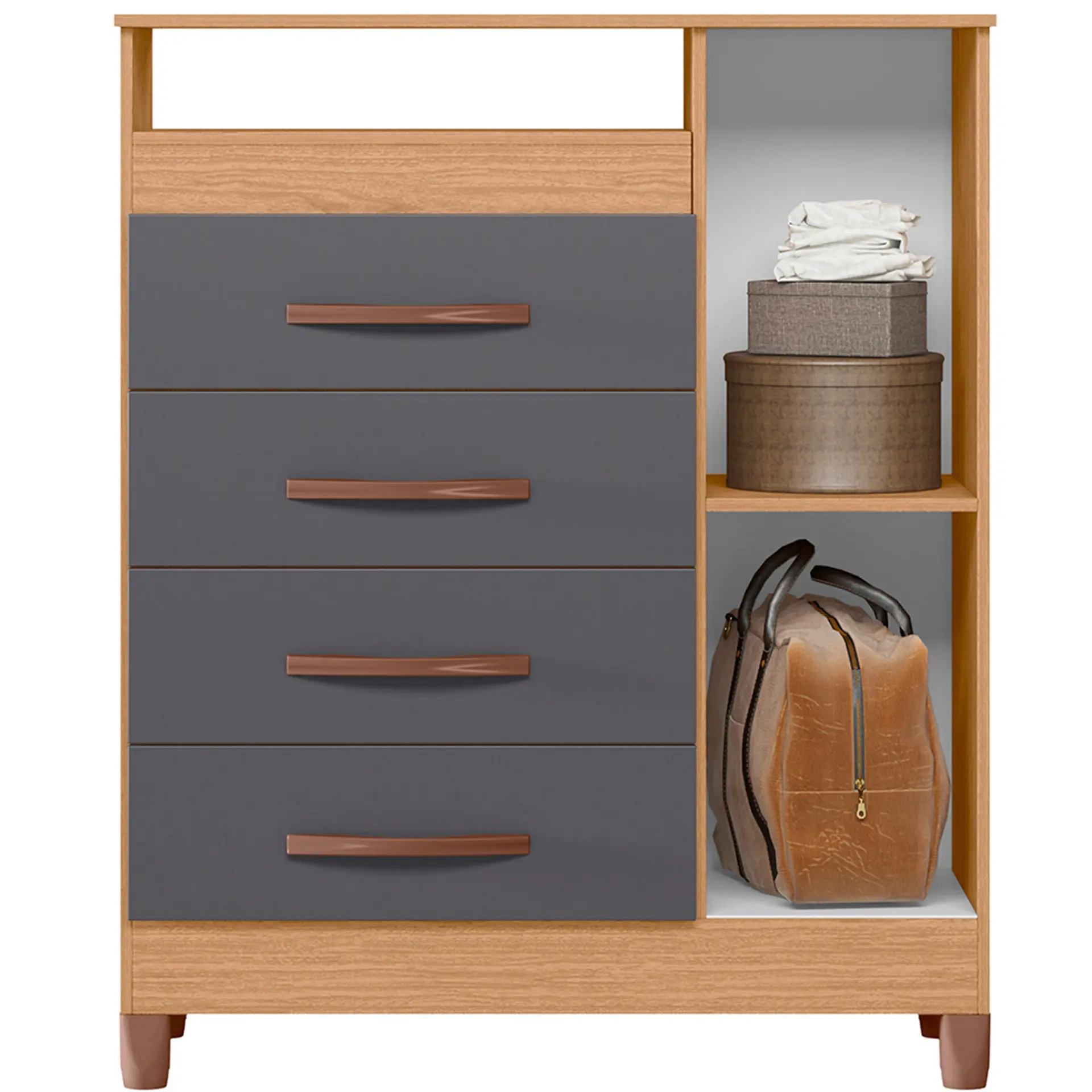 Cômoda 1 Porta Bater 4 Gavetas Turquesa Albatroz - Freijo/Titanium