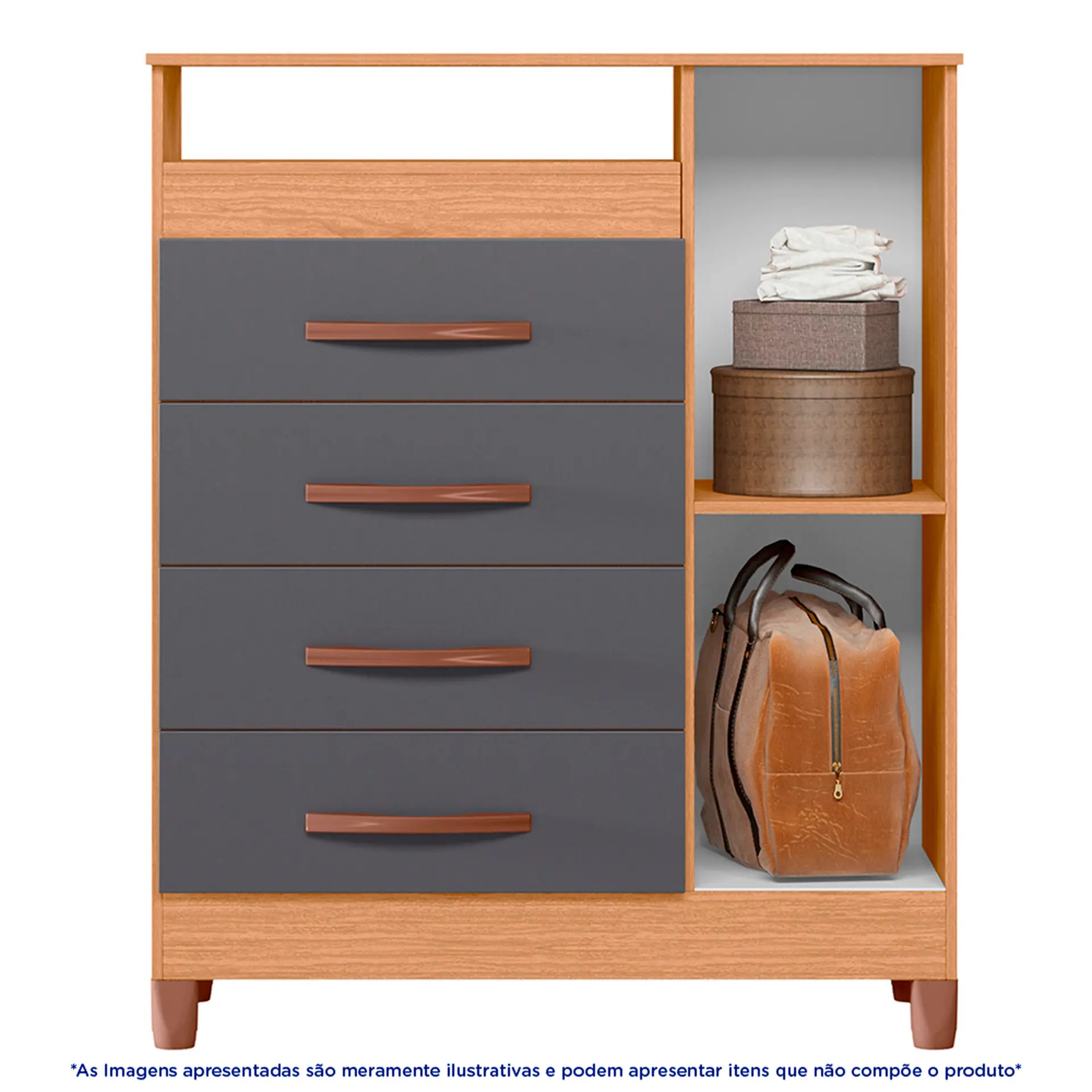 Cômoda 1 Porta Bater 4 Gavetas Turquesa Albatroz - Freijo/Titanium
