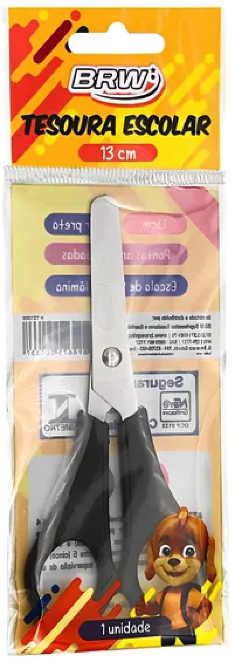 Tesoura Escolar 13 Centímetros Preto  Unitário - BRW - TE1306