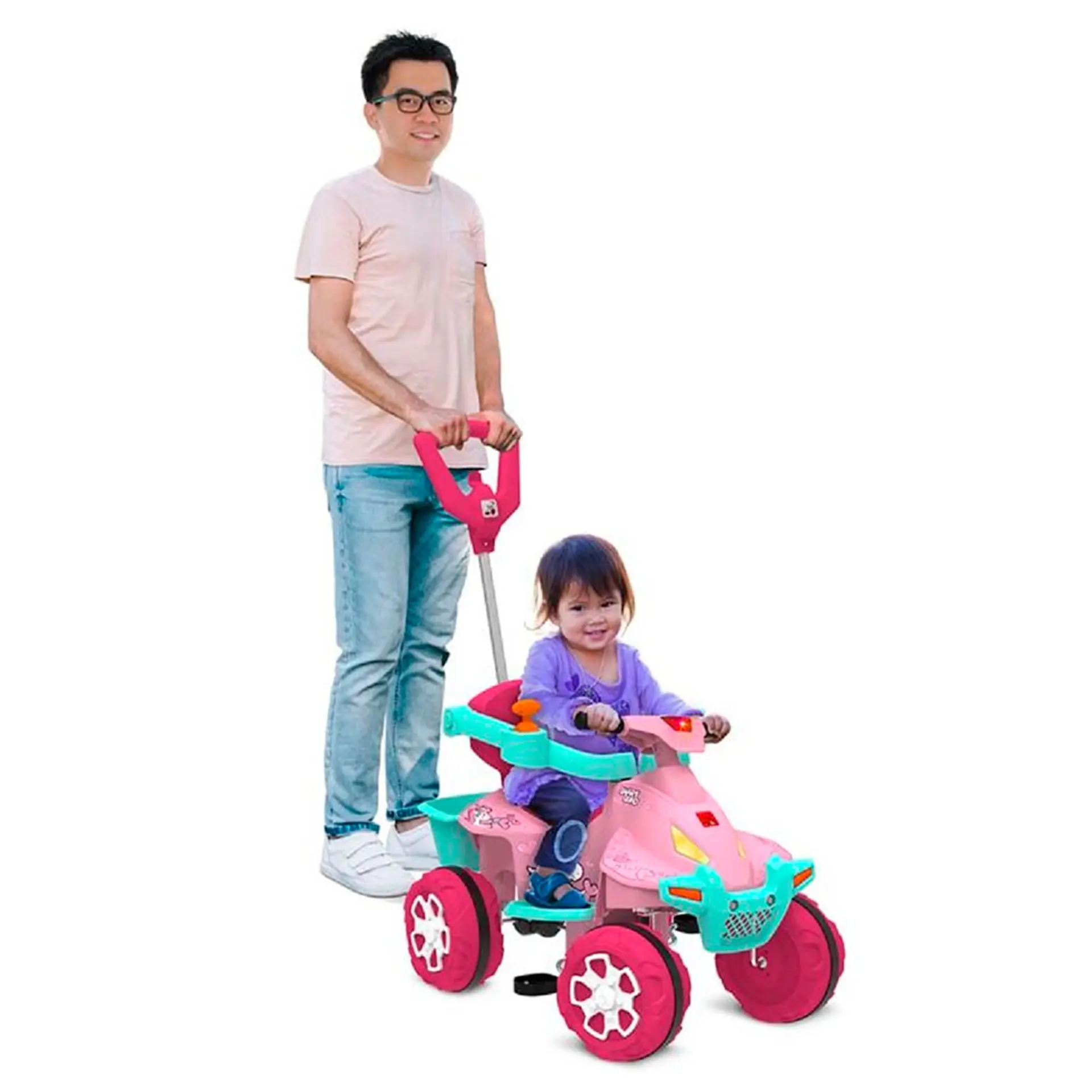 Carro de Passeio a Pedal Infantil Bandeirante Smart Quad com Haste Removível - Rosa