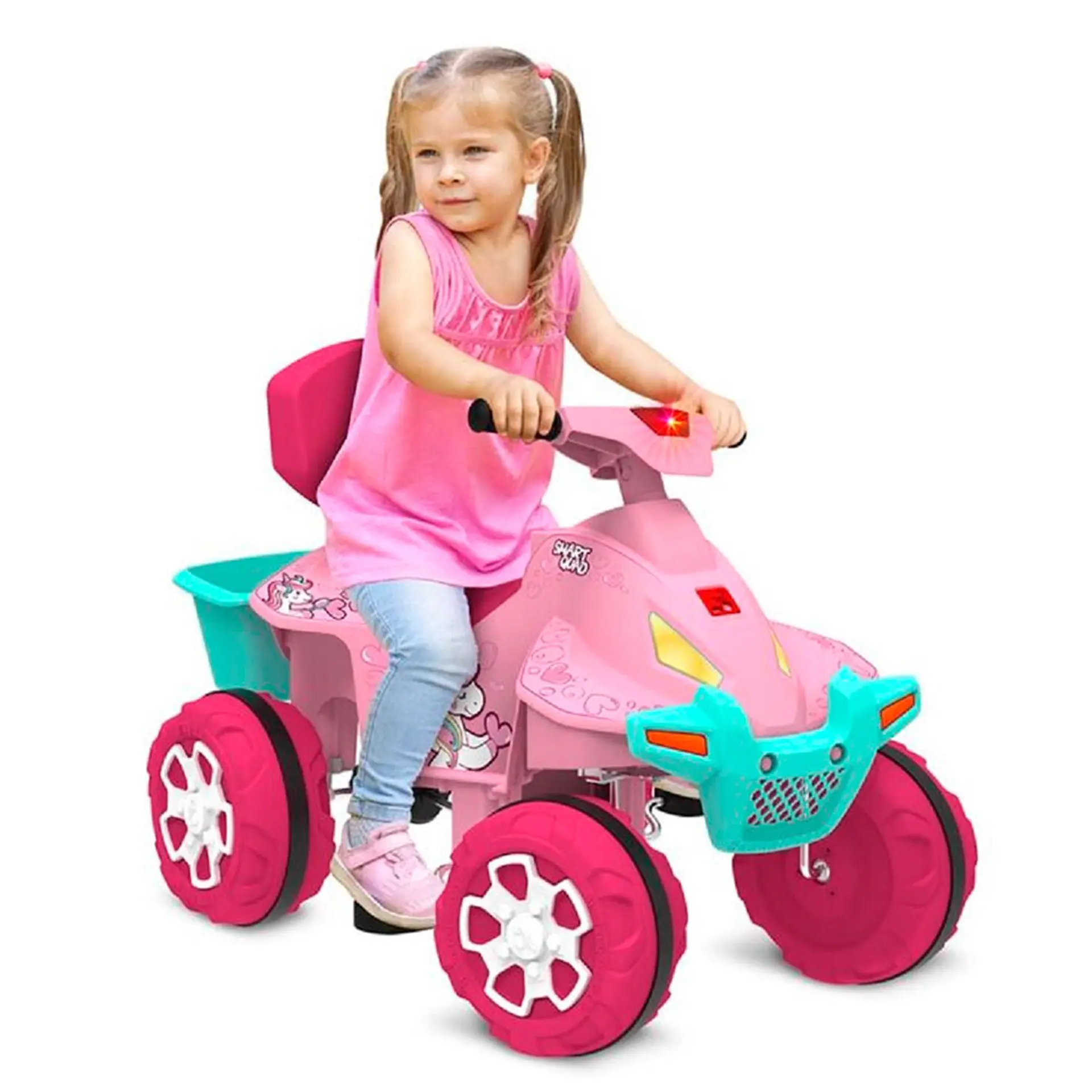 Carro de Passeio a Pedal Infantil Bandeirante Smart Quad com Haste Removível - Rosa