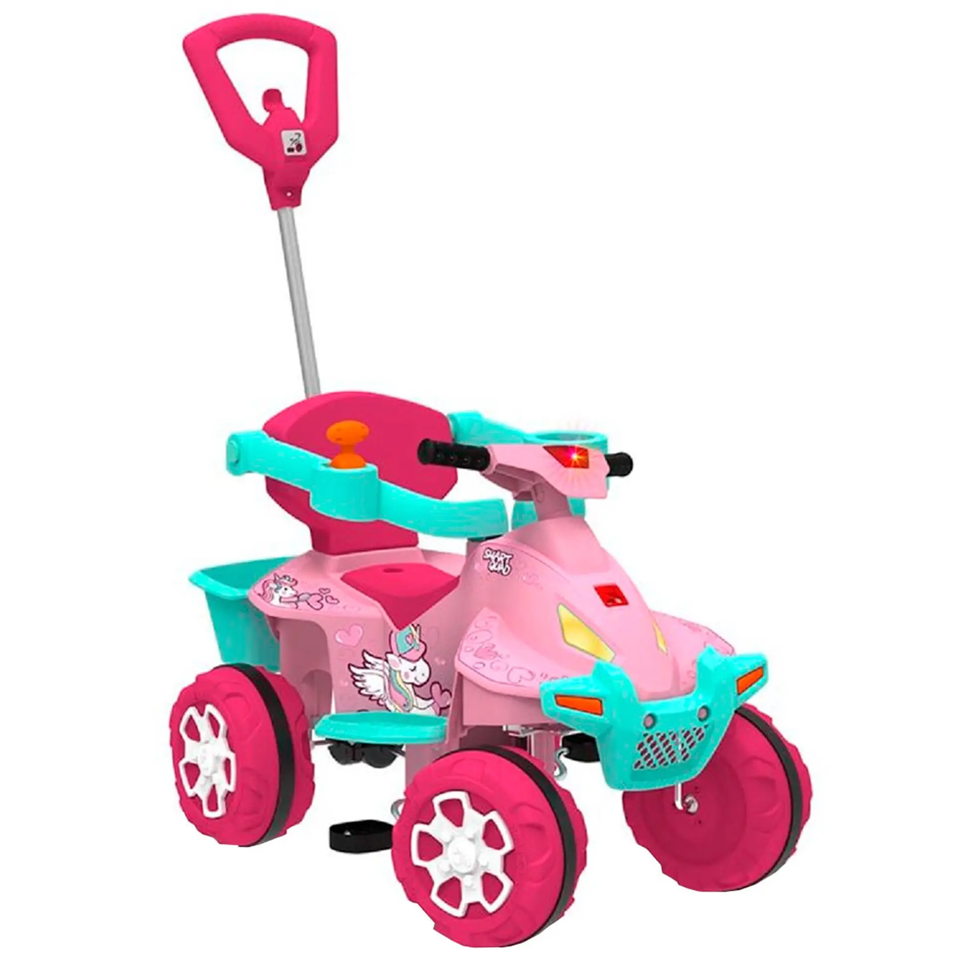 Carro de Passeio a Pedal Infantil Bandeirante Smart Quad com Haste Removível - Rosa