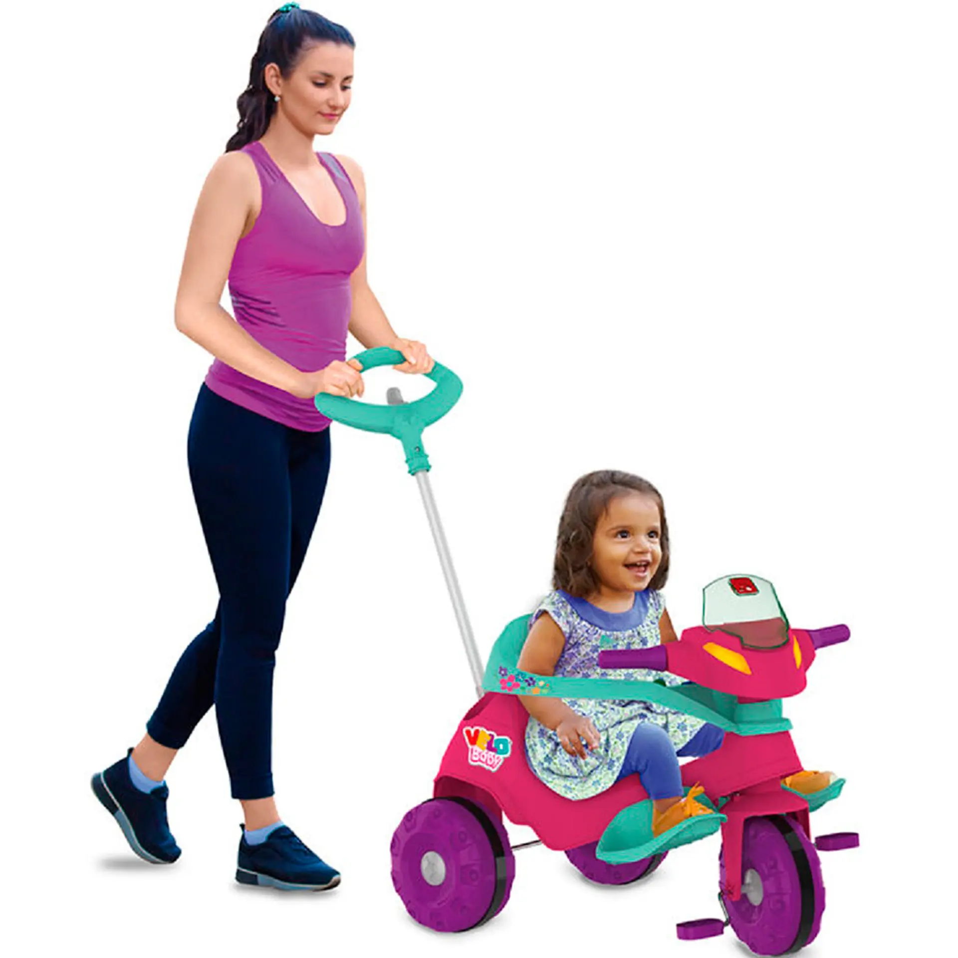Triciclo Infantil Bandeirante Velobaby de Pedal com Empurrador - Rosa