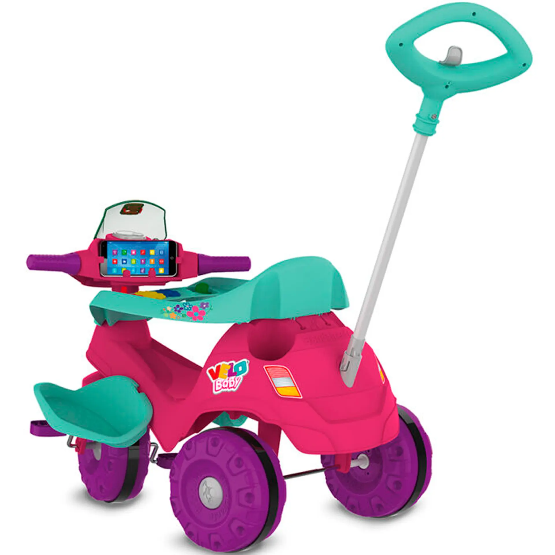 Triciclo Infantil Bandeirante Velobaby de Pedal com Empurrador - Rosa