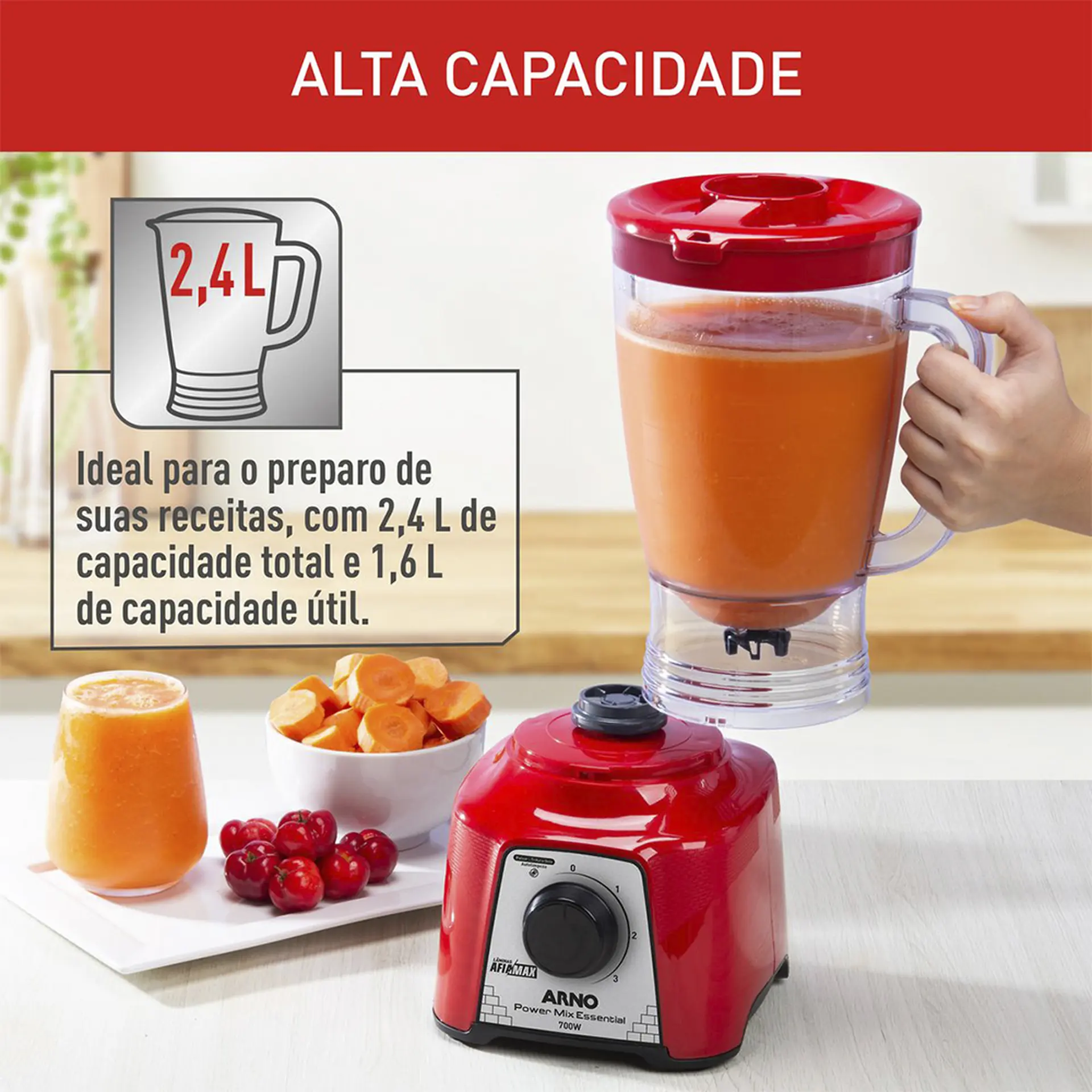 Liquidificador Arno Power Mix Essential 2,4L 700W 3 Velocidades LQ18/19 - Vermelho - 220 Volts