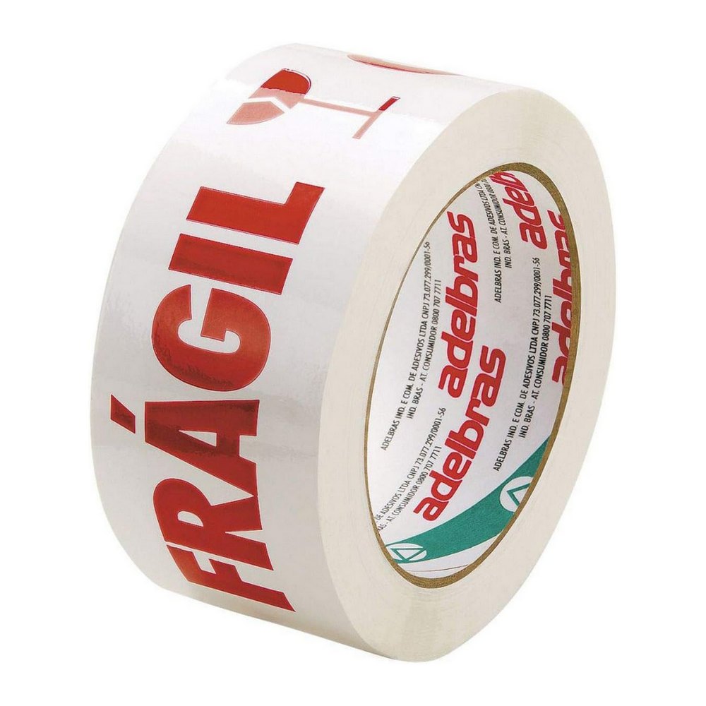 Fita Empacotamento Branco 48mm x 100m Cuidado Frágil Adelbras Unitário 0606180008