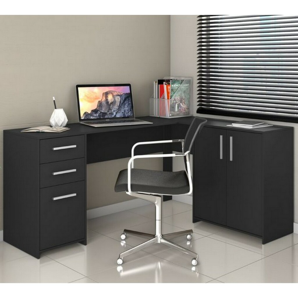 Mesa para Escritório 2 Gavetas 3 Portas Preto TX Notável Office - NT2005
