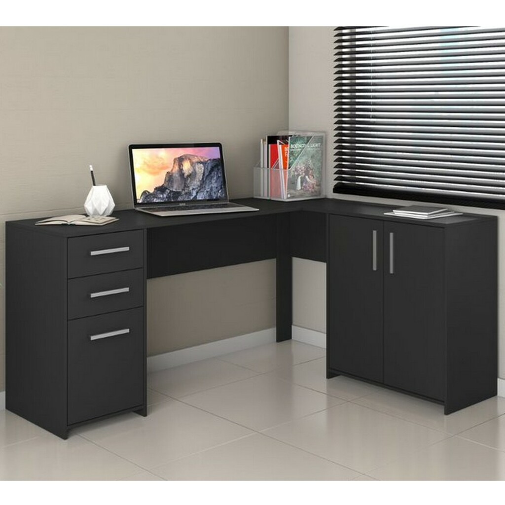 Mesa para Escritório 2 Gavetas 3 Portas Preto TX Notável Office - NT2005