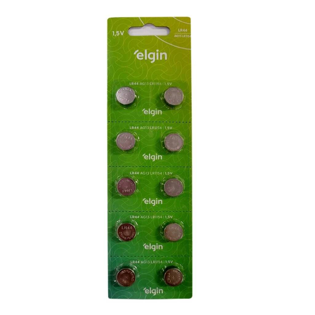 Bateria LR44 Alcalina 1,5 Volts Elgin - 82194 - Blister com 10 Baterias