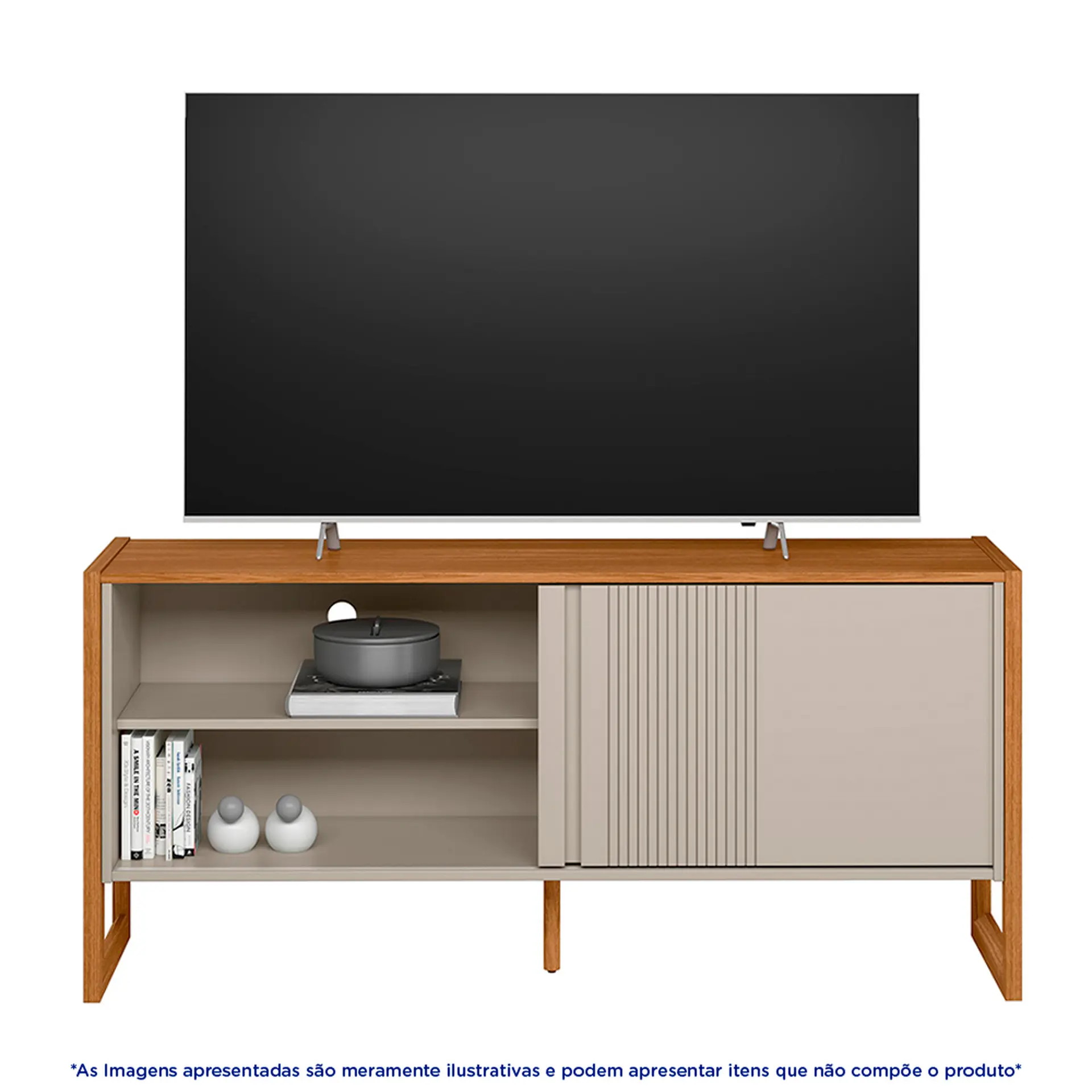 Rack para TV até 55" 1 Porta de Correr Gold Linea Brasil - Nature/Off White