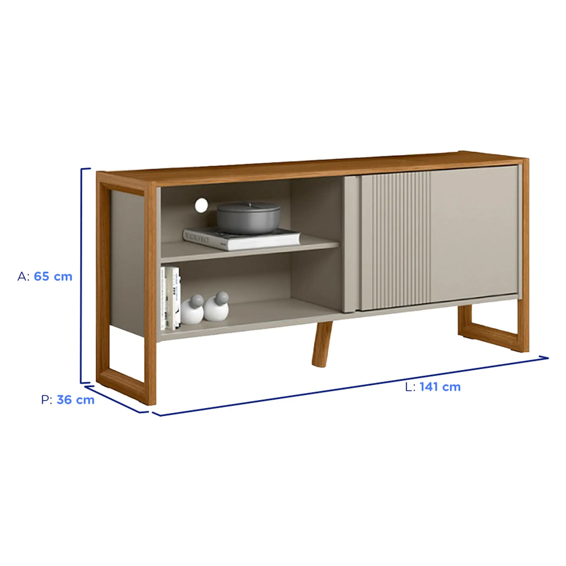 Rack para TV até 55" 1 Porta de Correr Gold Linea Brasil - Nature/Off White