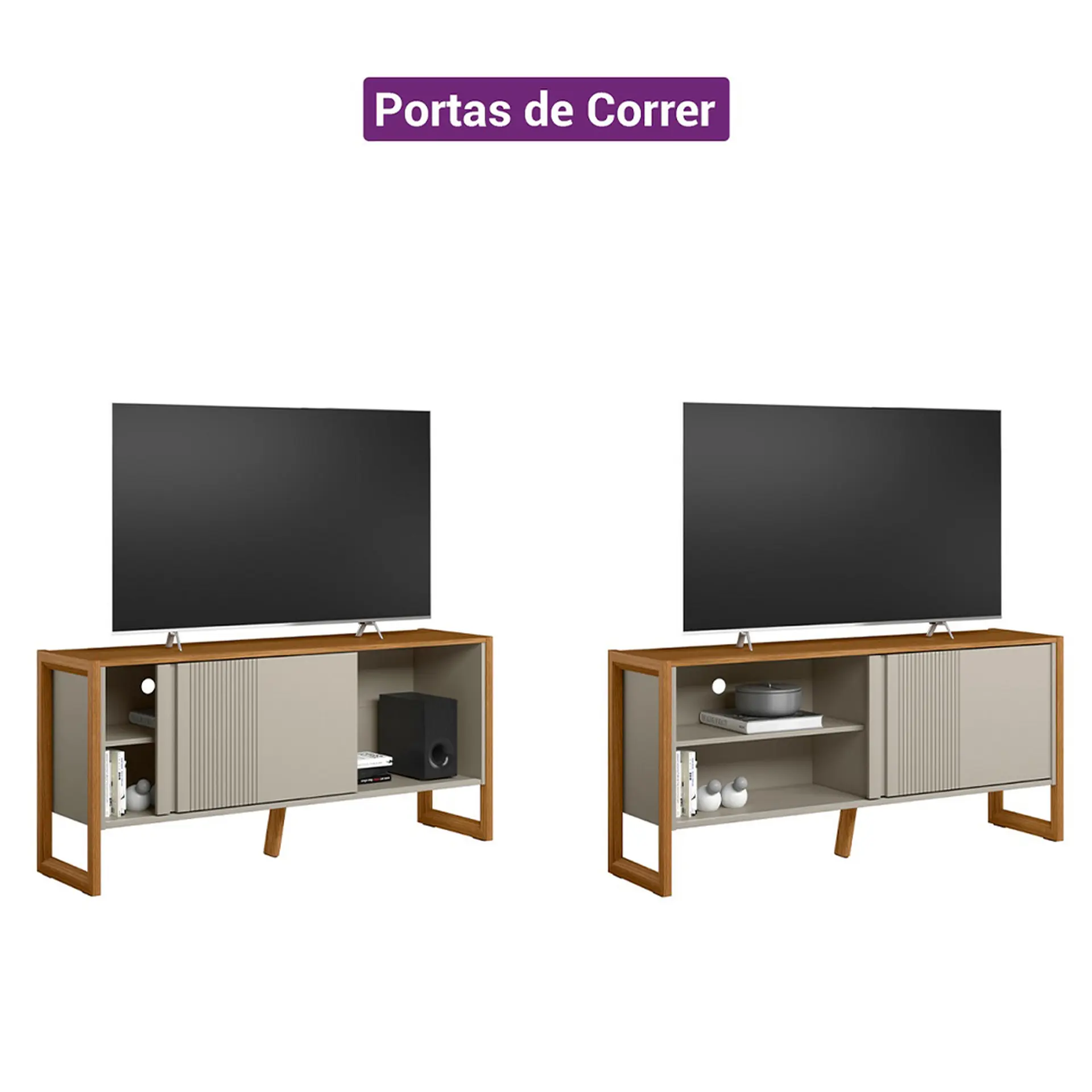 Rack para TV até 55" 1 Porta de Correr Gold Linea Brasil - Nature/Off White
