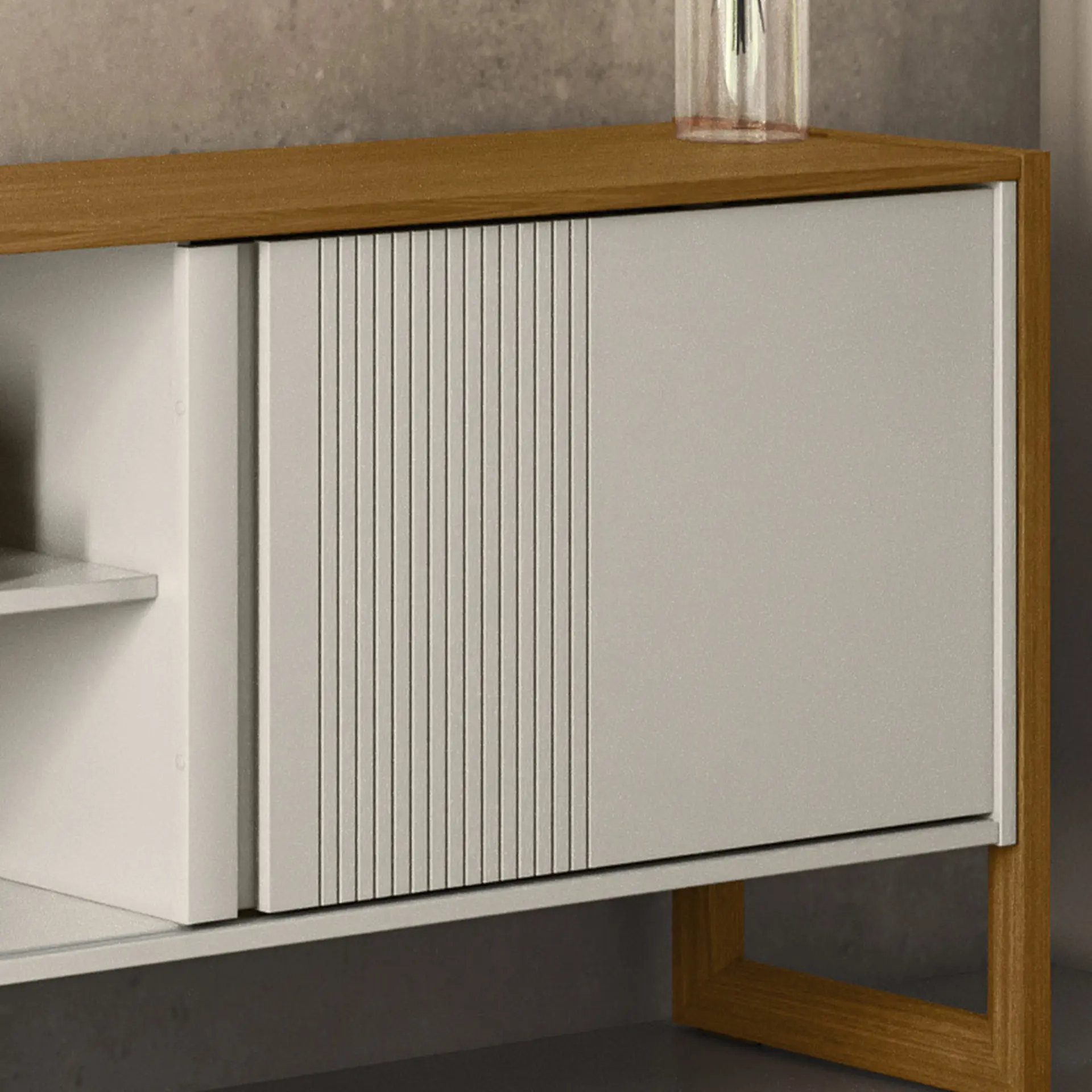 Rack para TV até 55" 1 Porta de Correr Gold Linea Brasil - Nature/Off White