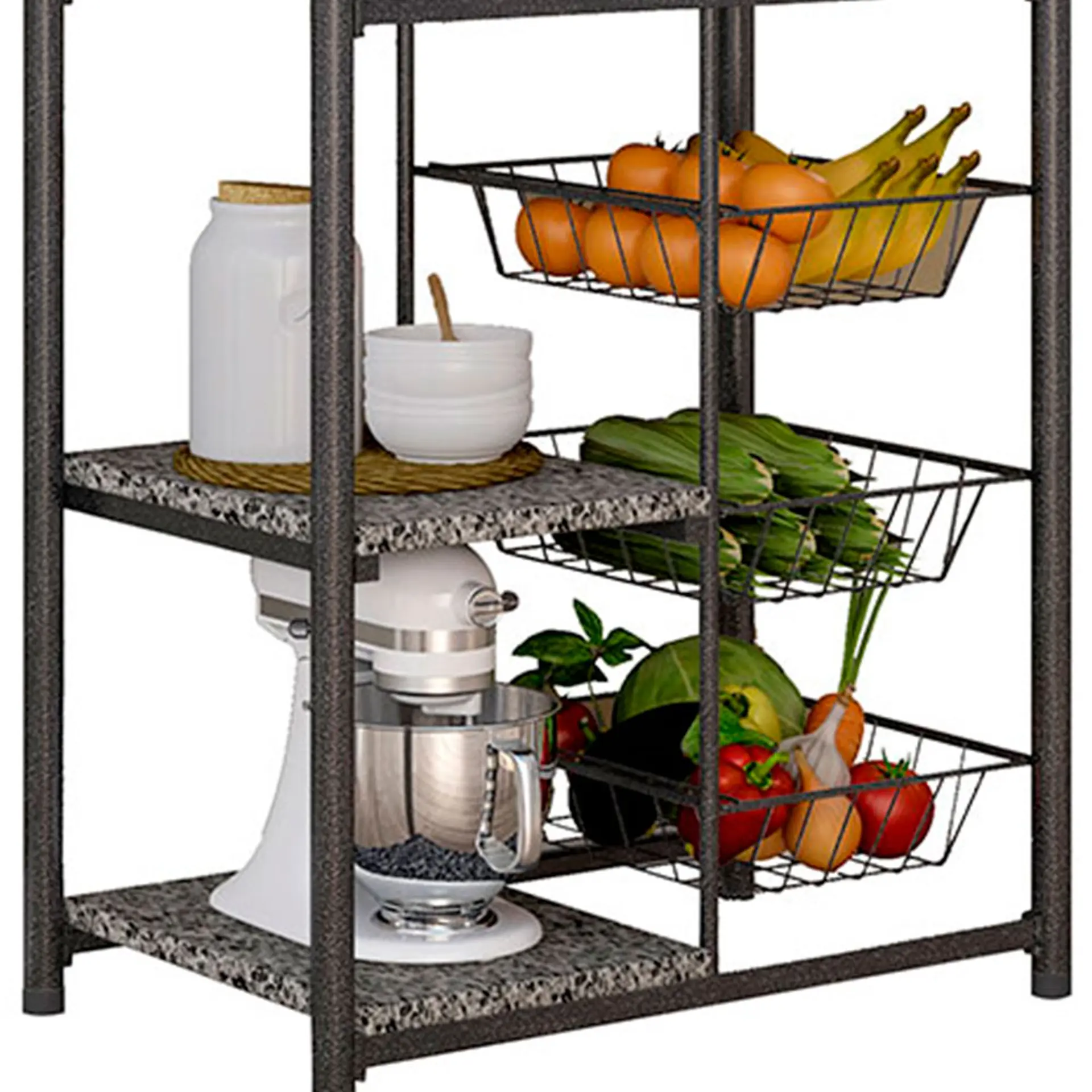 Balcão Fruteira Multiuso Aço com Tampos de Granito 44cm Dallas Fabone - Preto/Prata