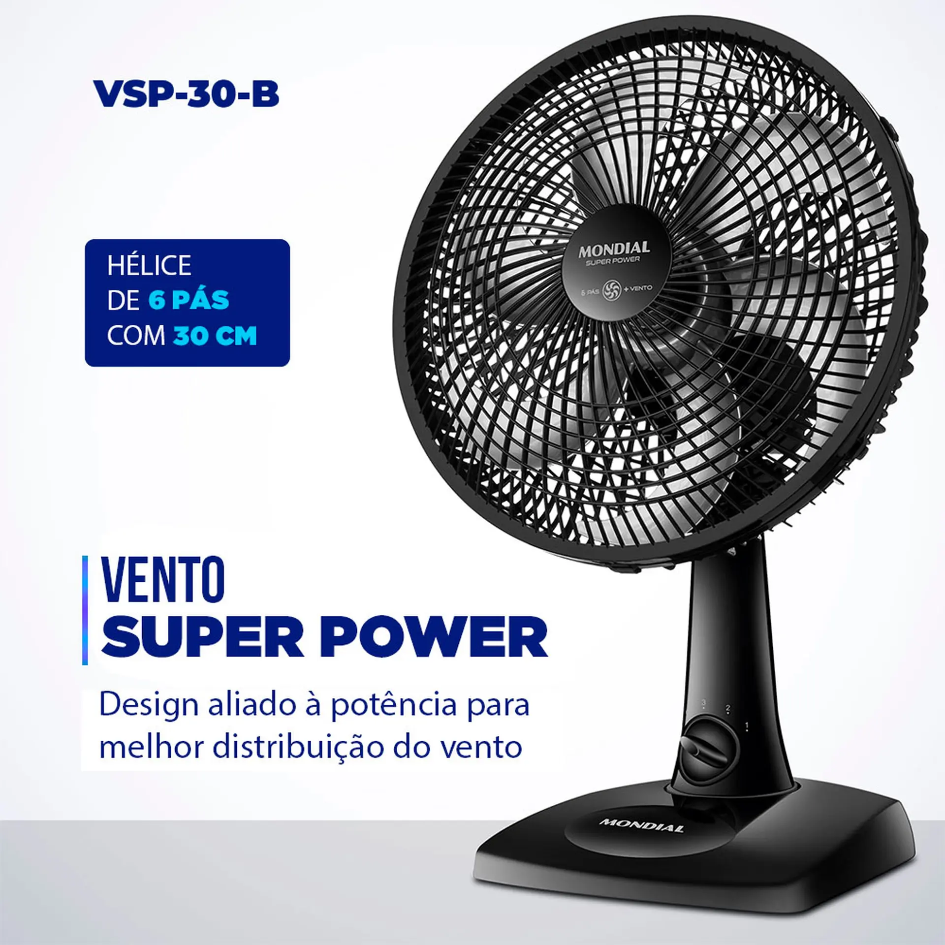 Ventilador Mondial Super Power 30cm 6 Pás 3 Velocidades 60W VSP-30-B - Preto - 110 Volts