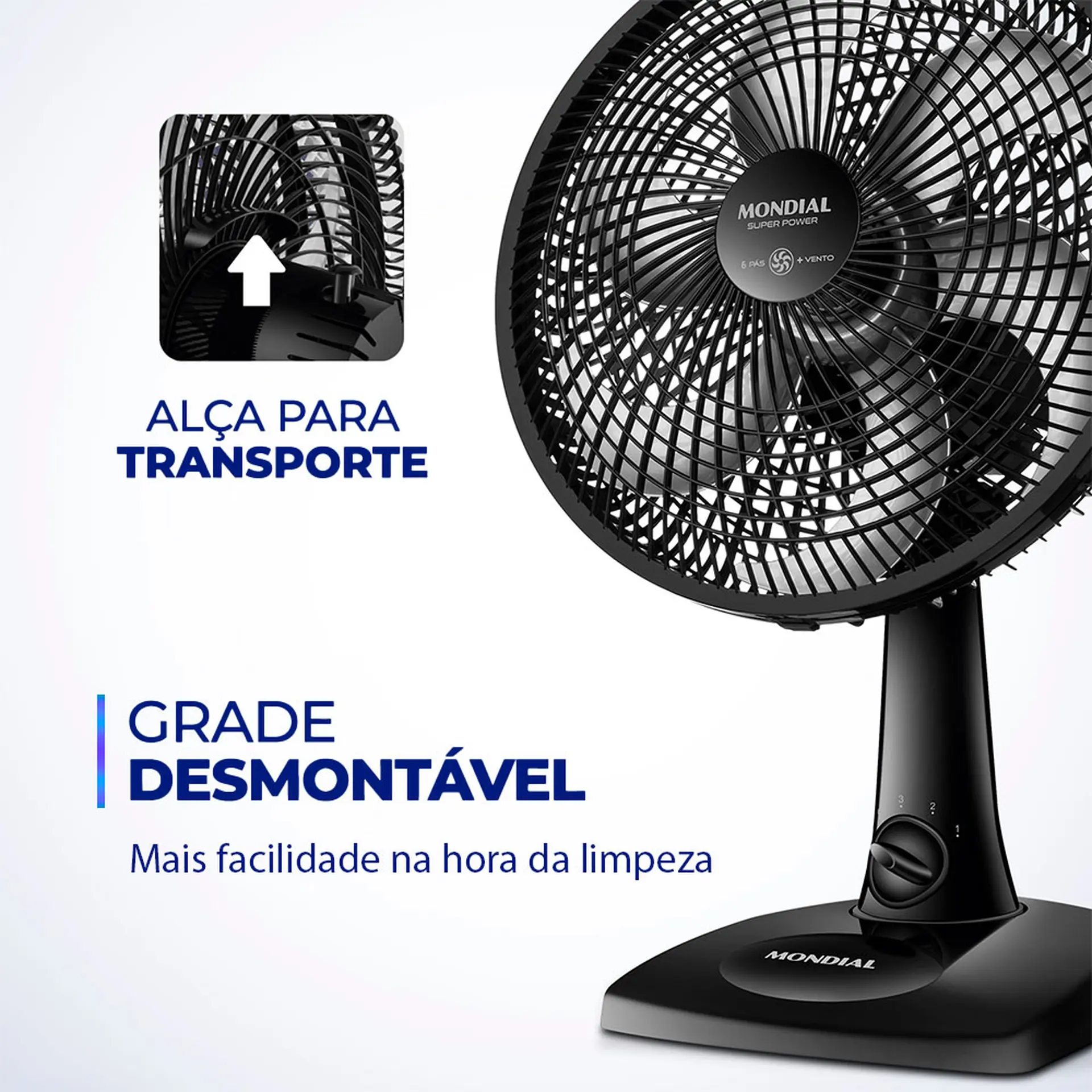 Ventilador Mondial Super Power 30cm 6 Pás 3 Velocidades 60W VSP-30-B - Preto - 110 Volts