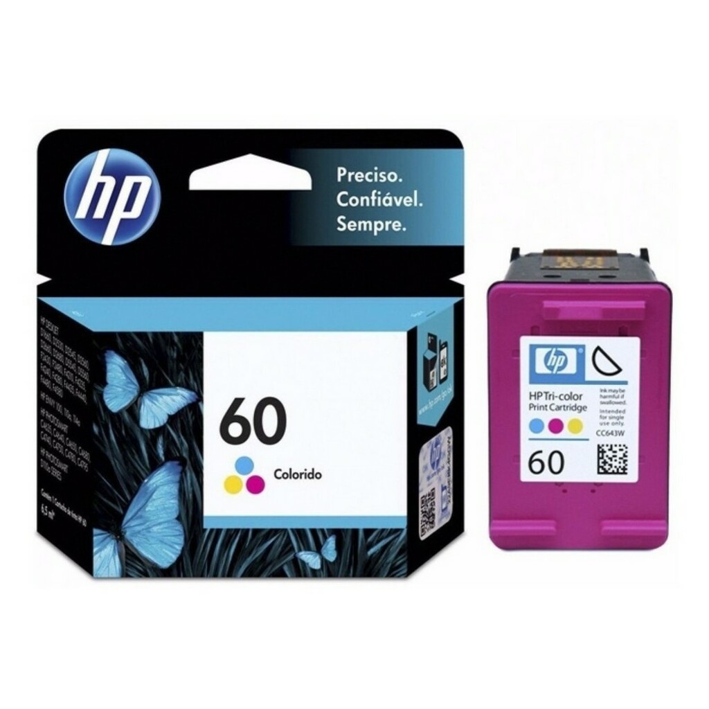 Cartucho de Tinta HP 60 TriColor Original - CC643WB - 165 páginas para D1660, D2530, D2545, D2560, D2660, D2680, D5560, F2430, F2480, F4210,  F4235