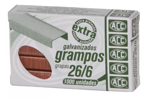 Grampo ACC 26/6 Caixa com 1000 Unidades Cobreado