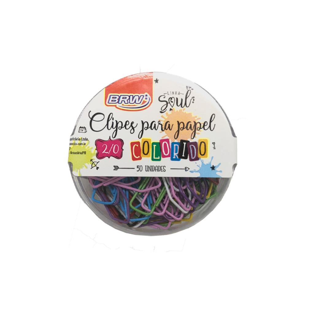 Clips Metálico 2/0 Colorido BRW - Caixa com 50 Unidades - CL02051