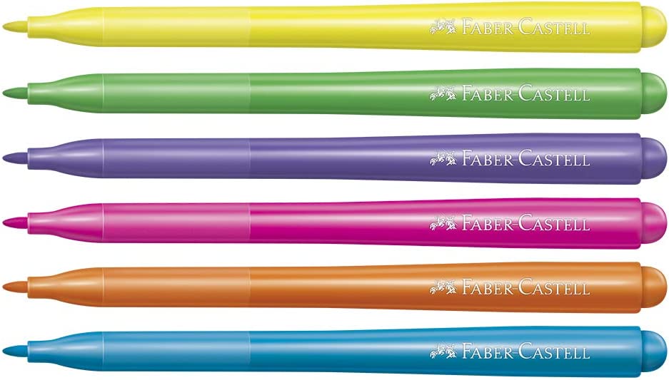 Caneta Hidrocor Faber Castell 6 Cores Ponta Vai e Vem Neon