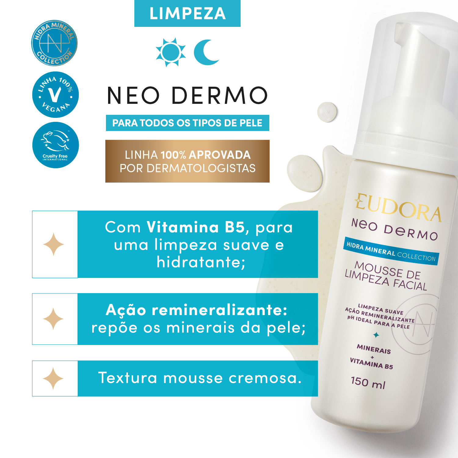 Mousse de Limpeza Facial Neo Dermo Hidra Mineral Collection 150ml