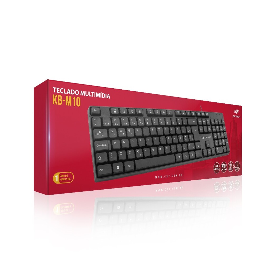 Teclado USB Multimídia C3tech Preto - KB-M10BK