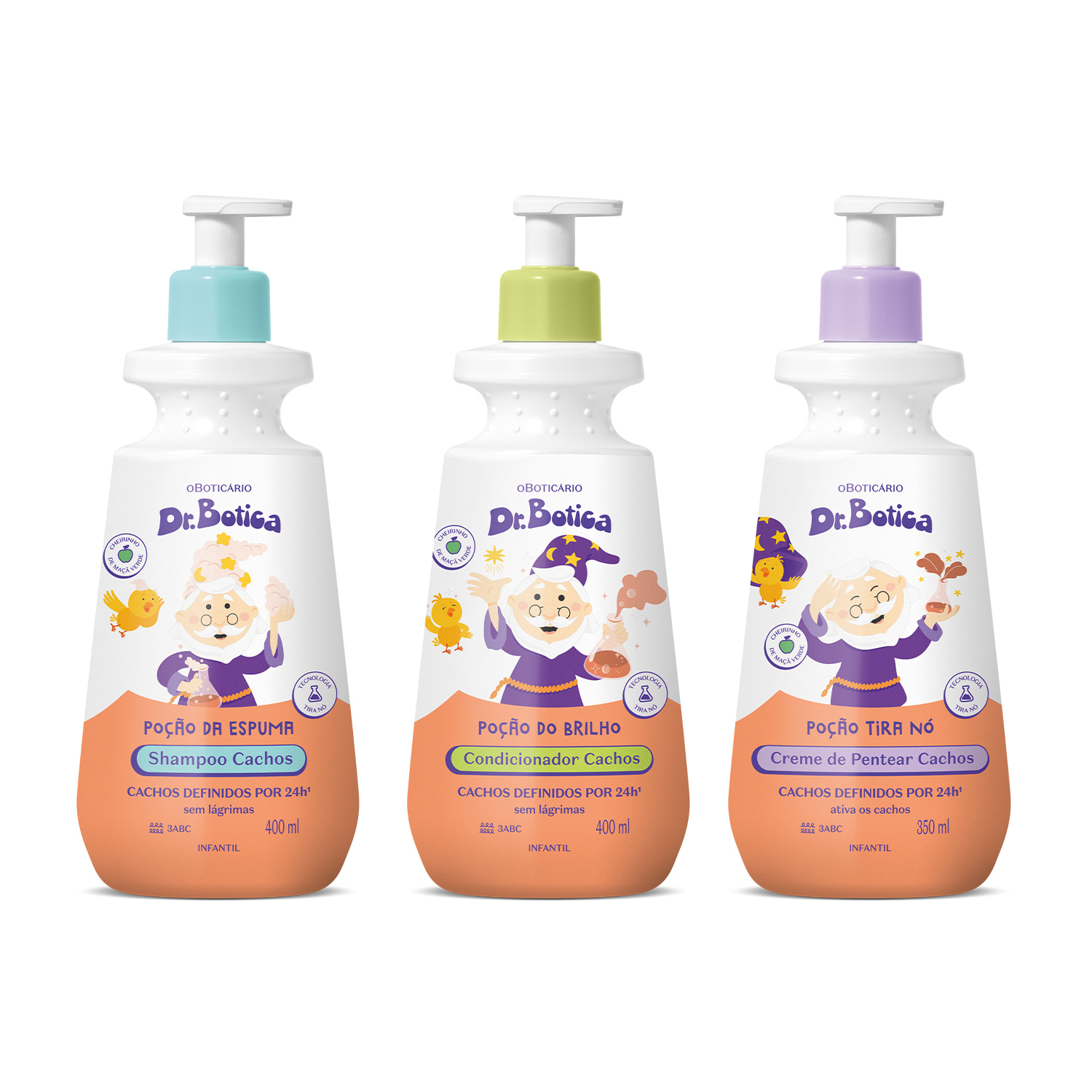 Combo Dr. Botica Cabelos Cacheados 3 ABC: Shampoo Infantil 400ml + Condicionador Infantil 400ml + Creme Para Pentear Infantil 350ml